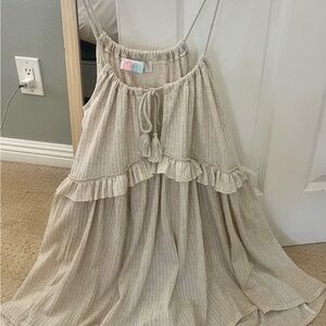 Free People Cream Striped Ruffle Tiered Swim Coverup